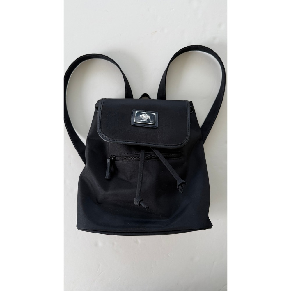 Harley-Davidson Black Nylon Mini Backpack Drawstring Flap Biker Bag Logo Plate